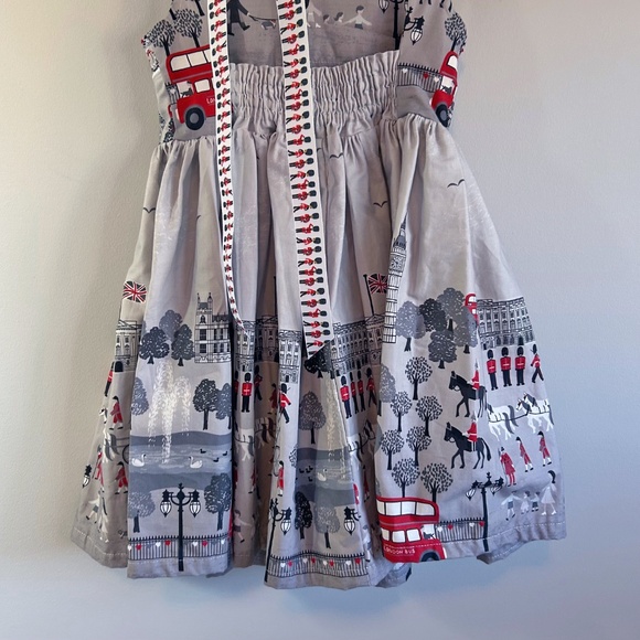 Handmade one of a kind girl's smocked dress, London Print - Picture 7 of 12